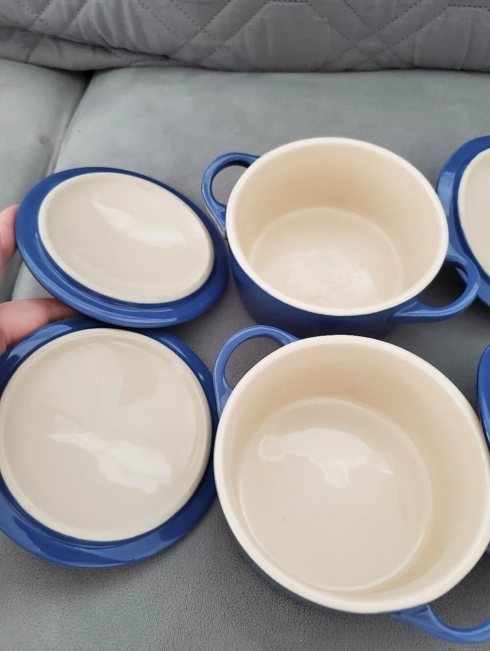 Le Creuset mini cocotte, cobalt blue. Set of 4